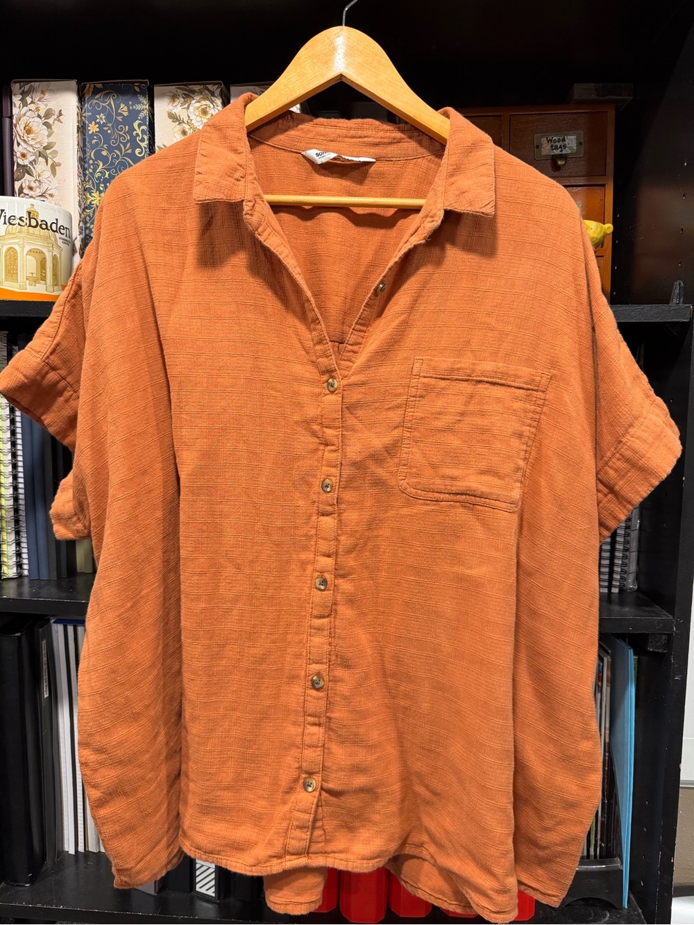 Sonoma Women's Short-Sleeve Button-Down Shirt in Rust Orange